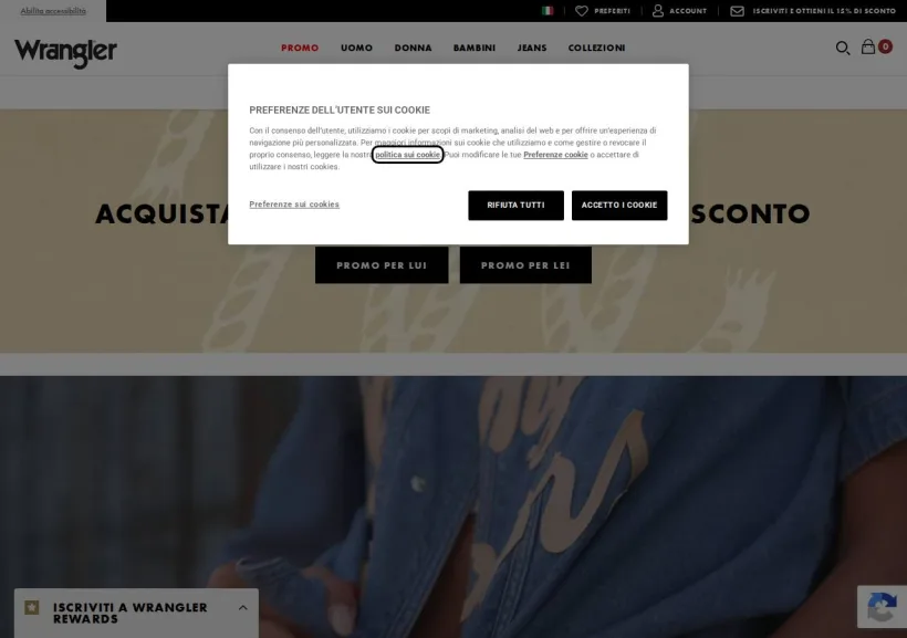 Schermata della pagina offerta di Wrangler