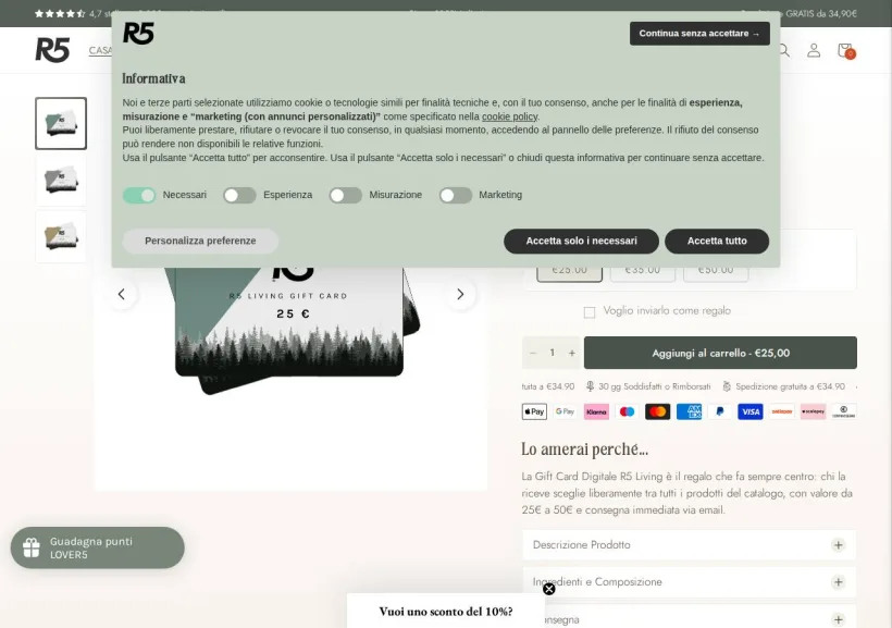 Schermata della pagina offerta di R5living