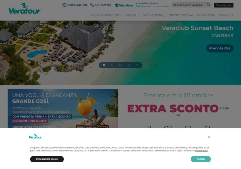 Schermata della pagina offerta di Veratour