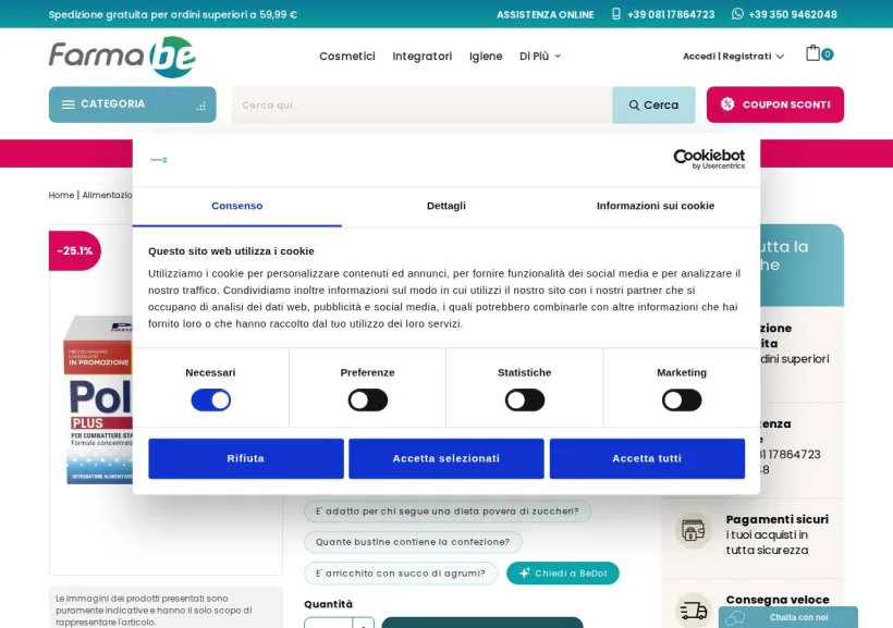 Schermata della pagina offerta di Farmabe