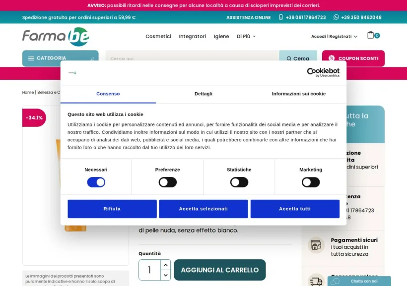 Schermata della pagina offerta di Farmabe