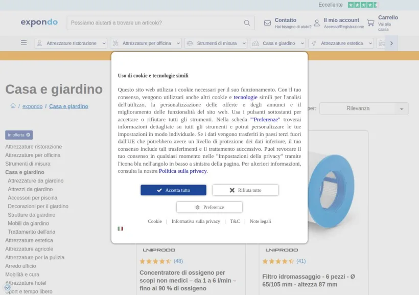 Schermata della pagina offerta di Expondo