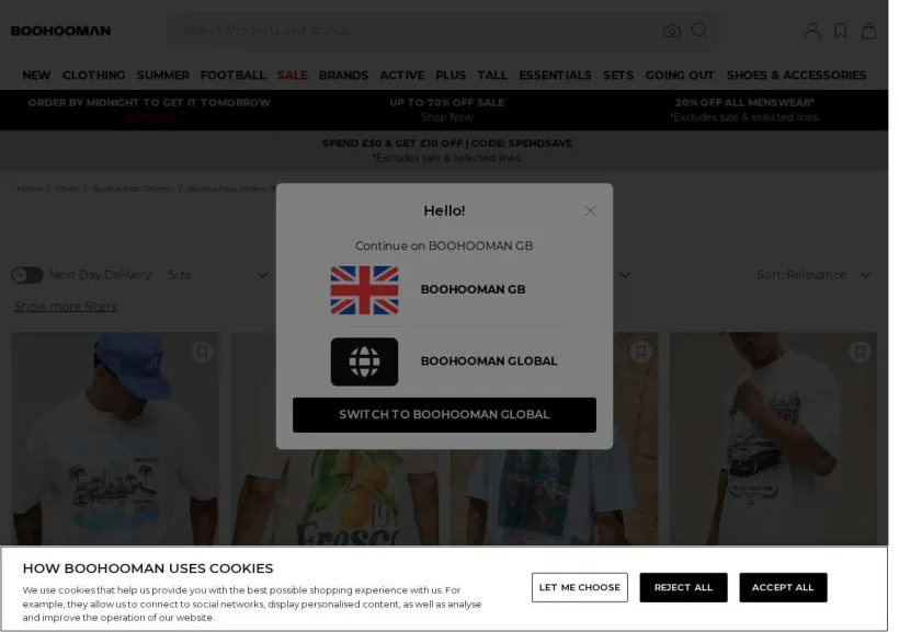 Schermata della pagina offerta di BoohooMan