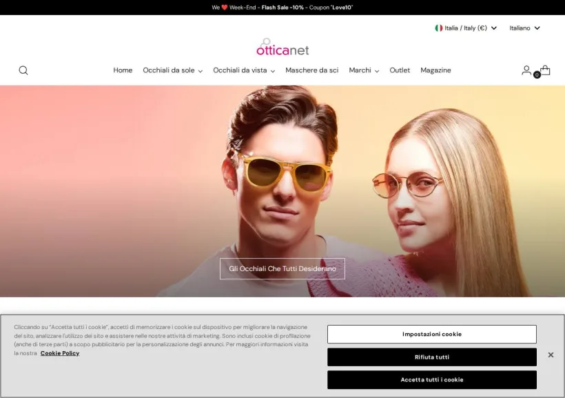 Schermata della pagina offerta di Otticanet