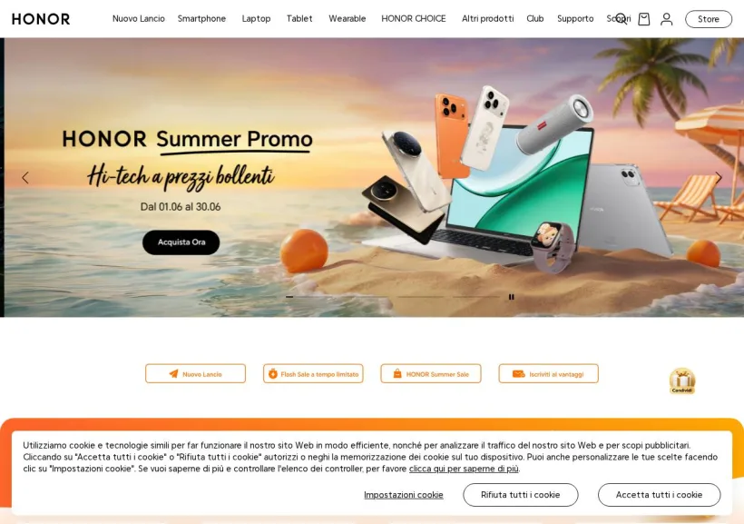 Schermata della pagina offerta di Honor 