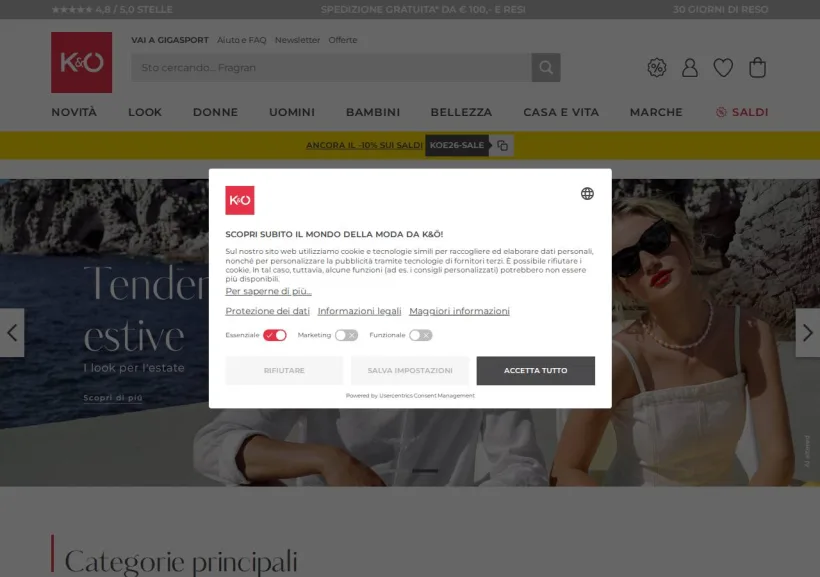 Schermata della pagina offerta di Kastner & Öhler