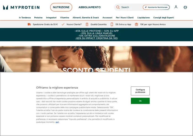 Schermata della pagina offerta di MyProtein