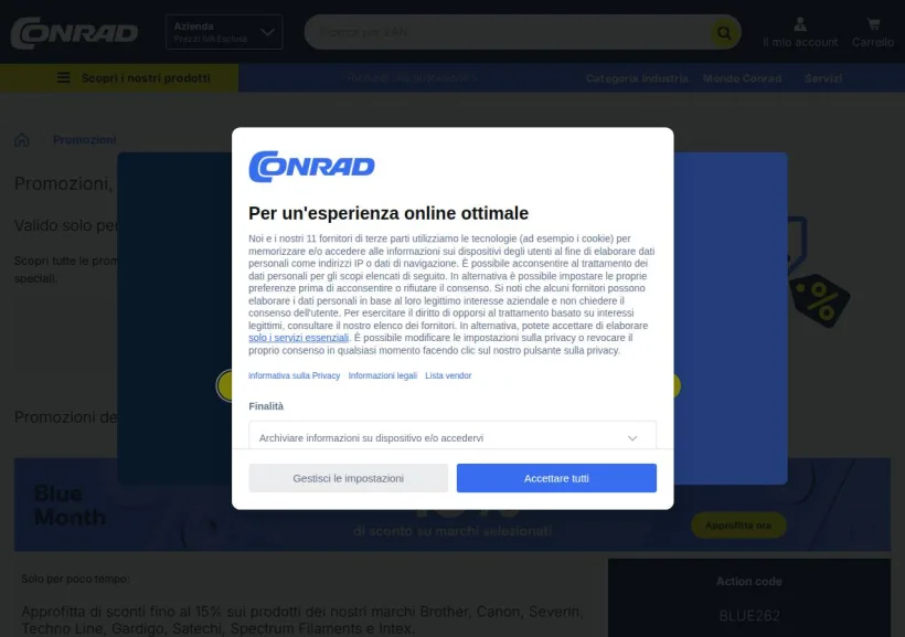 Schermata della pagina offerta di Conrad