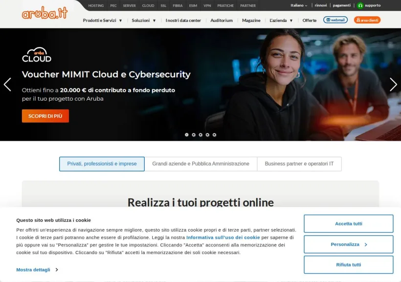 Schermata della pagina offerta di Aruba