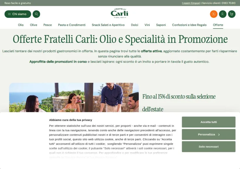 Schermata della pagina offerta di Fratelli Carli