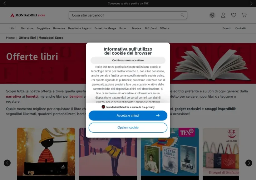 Schermata della pagina offerta di Mondadori Store