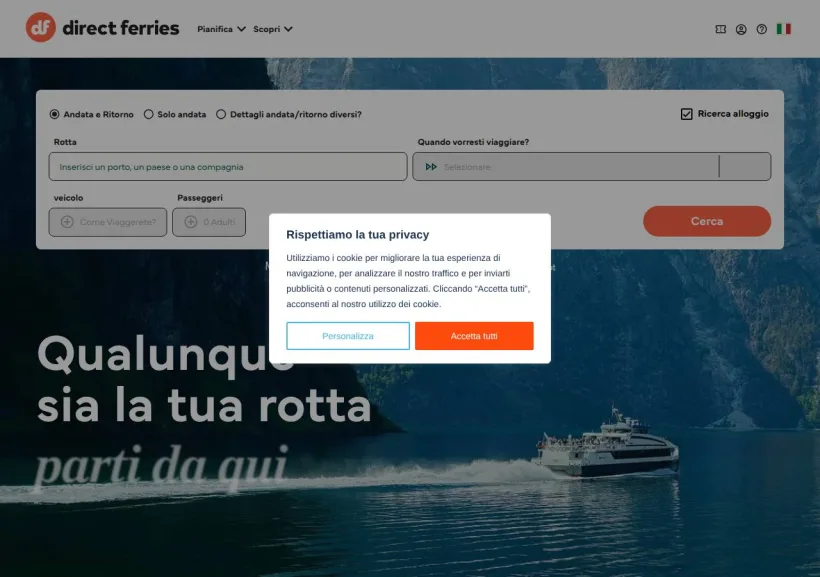 Schermata della pagina offerta di Direct Ferries