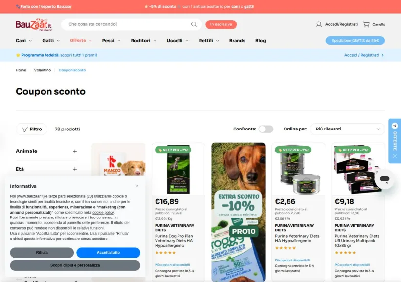 Schermata della pagina offerta di Bauzaar