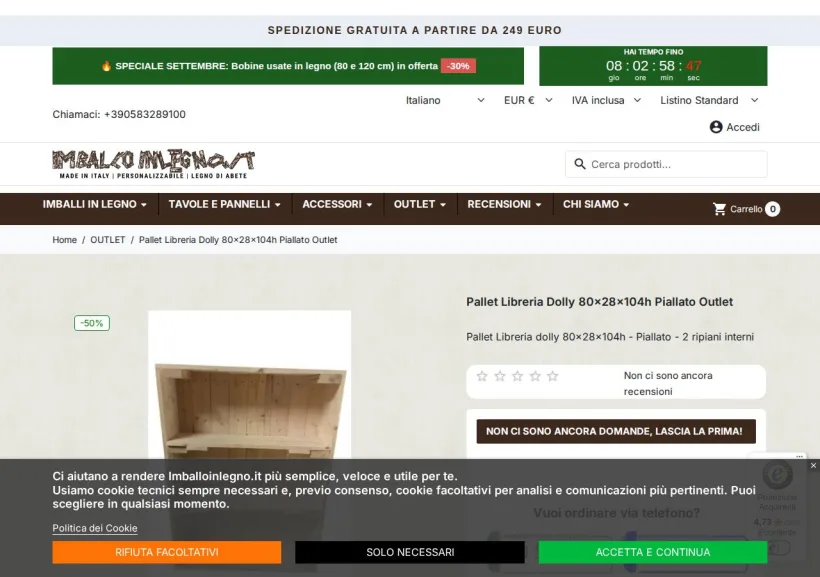 Schermata della pagina offerta di Imballoinlegno.it