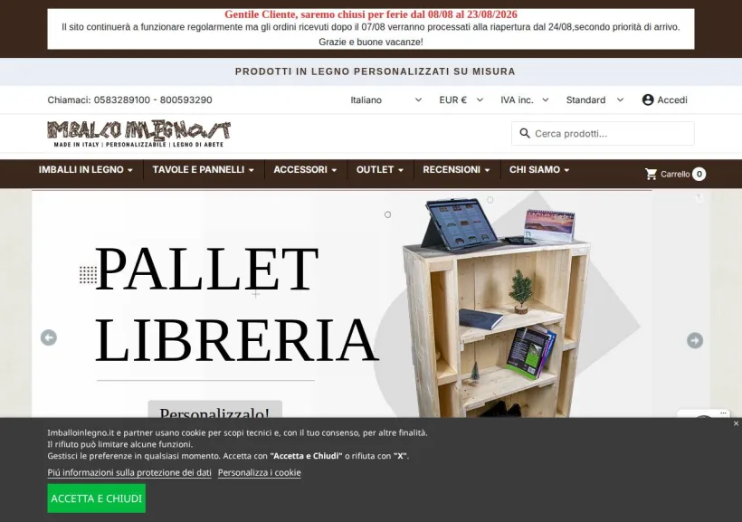 Schermata della pagina offerta di Imballoinlegno.it