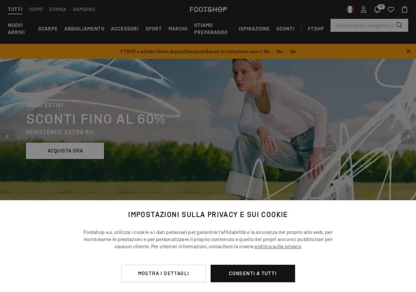 Schermata della pagina offerta di Footshop