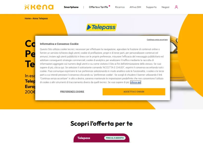 Schermata della pagina offerta di Kenamobile