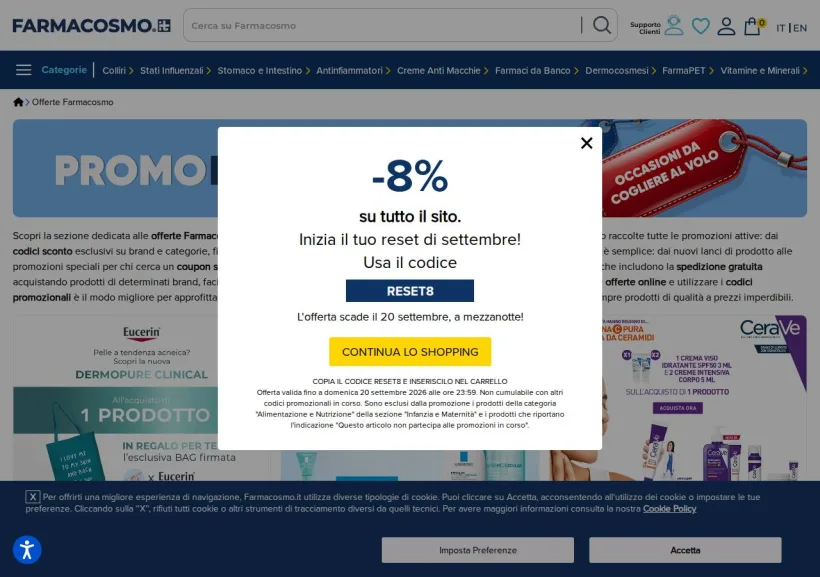 Schermata della pagina offerta di Farmacosmo