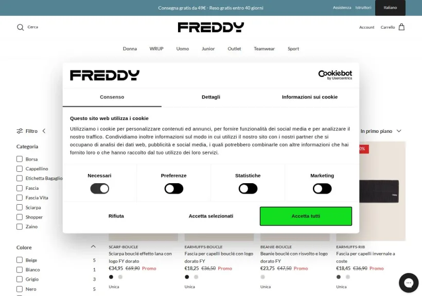 Schermata della pagina offerta di Freddy