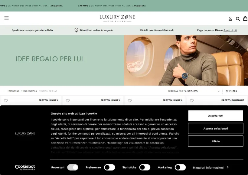 Schermata della pagina offerta di Luxury Zone