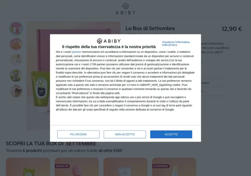 Schermata della pagina offerta di Abiby   