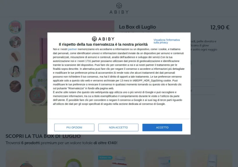 Schermata della pagina offerta di Abiby   