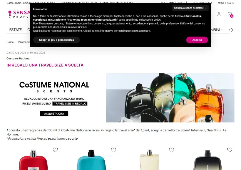 Schermata della pagina offerta di SensationProfumerie