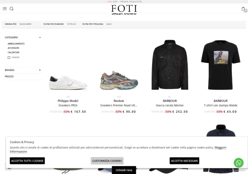 Schermata della pagina offerta di Foti
