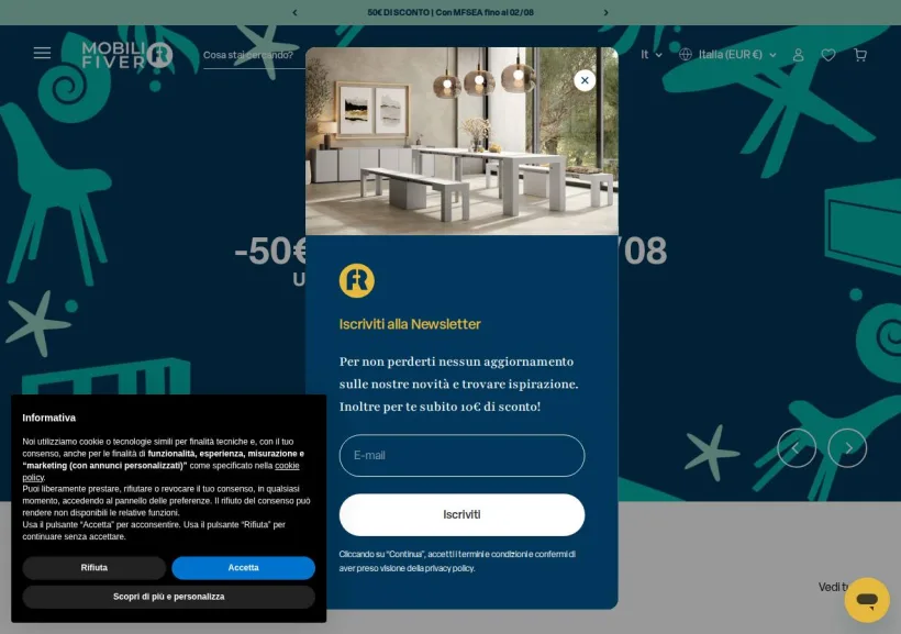 Schermata della pagina offerta di Mobili Fiver