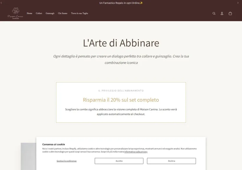 Schermata della pagina offerta di Maison Canina