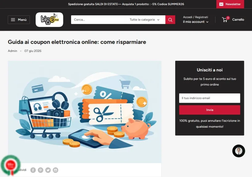 Schermata della pagina offerta di bigeshop