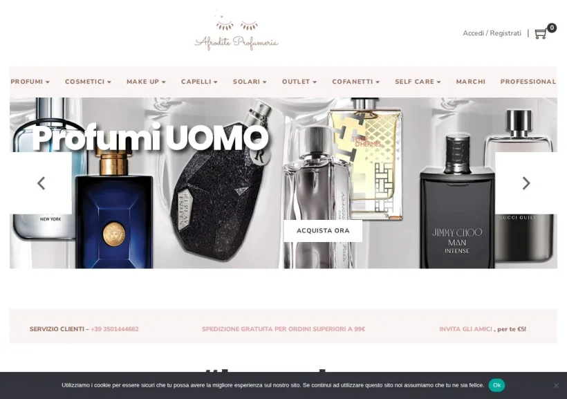 Schermata della pagina offerta di Afrodite Profumeria