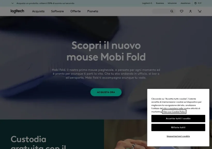 Schermata della pagina offerta di Logitech