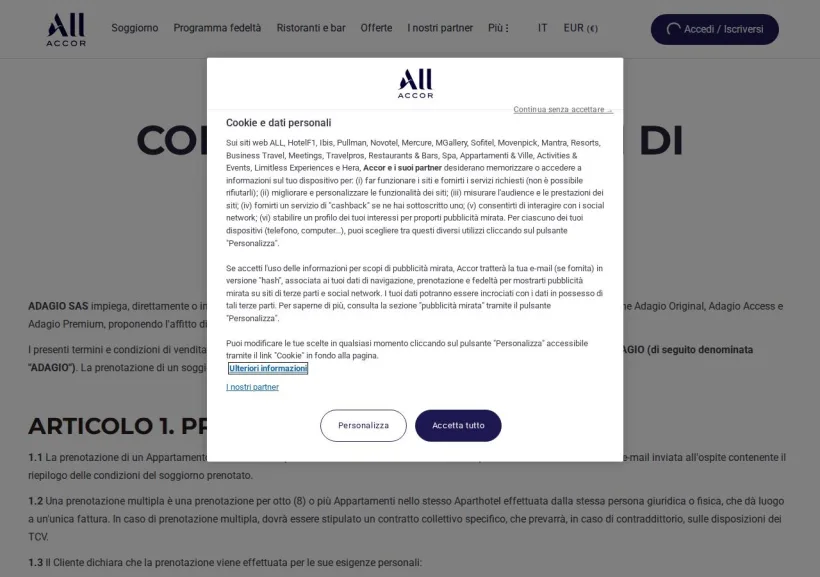 Schermata della pagina offerta di ALL Accor Live Limitless