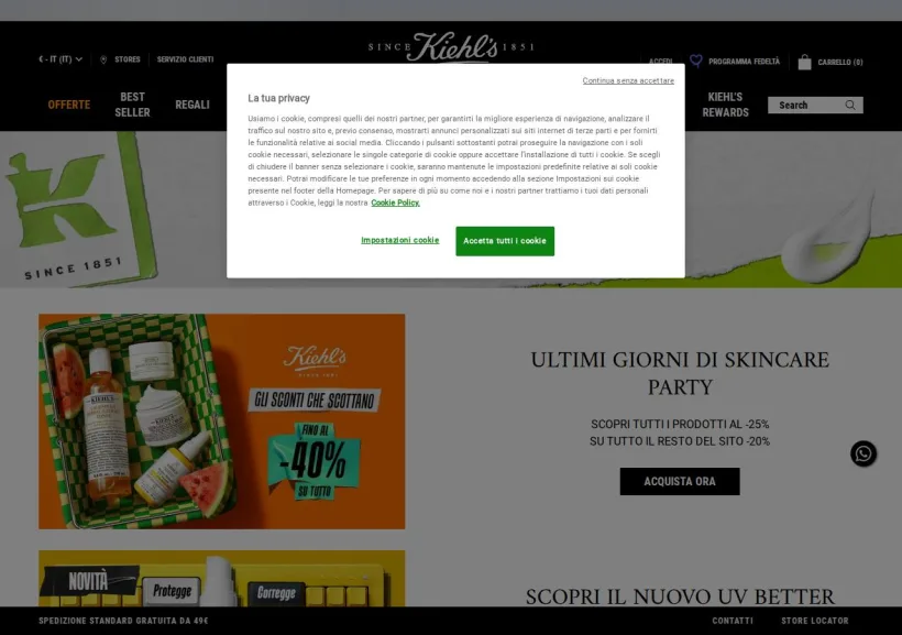Schermata della pagina offerta di Kiehl’s