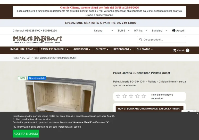 Schermata della pagina offerta di Imballoinlegno.it