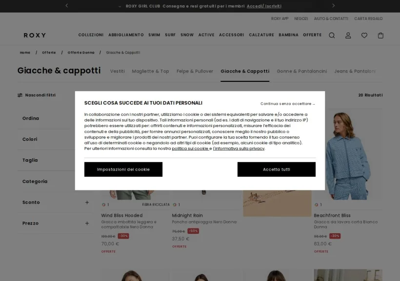 Schermata della pagina offerta di Roxy