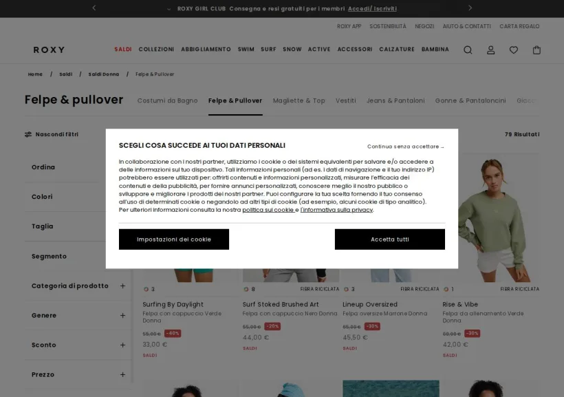 Schermata della pagina offerta di Roxy