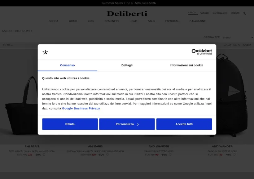 Schermata della pagina offerta di Deliberti