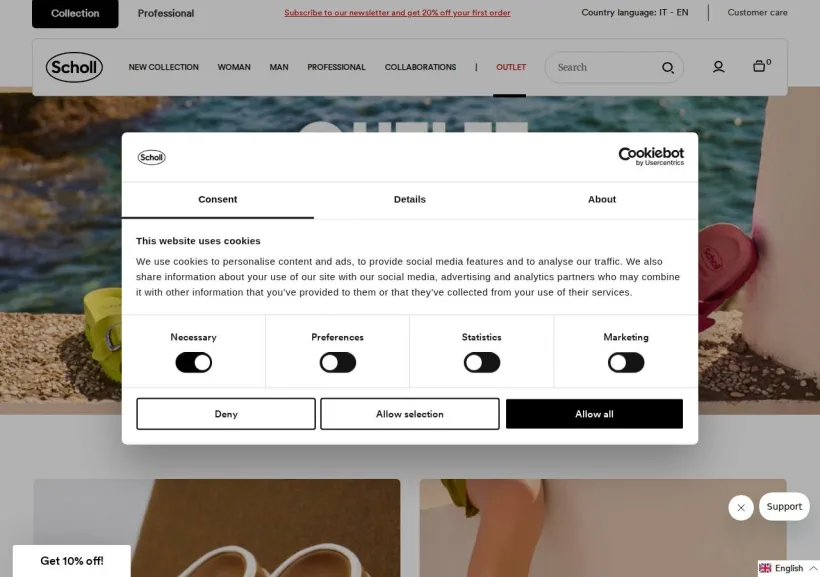Schermata della pagina offerta di Scholl shoes