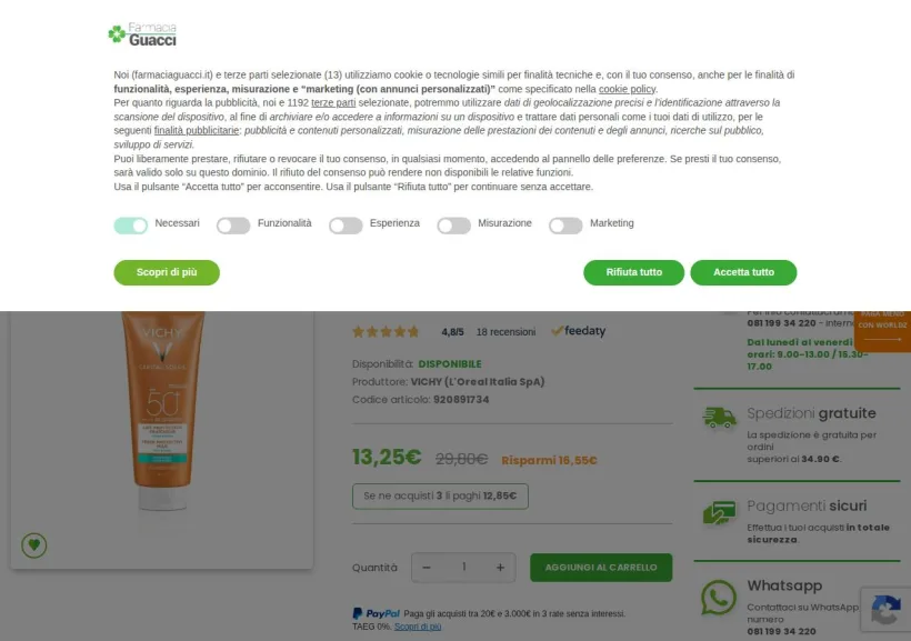 Schermata della pagina offerta di Farmacia Guacci