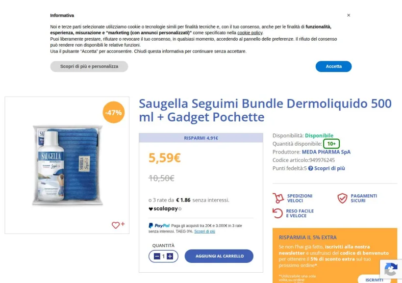 Schermata della pagina offerta di Openfarma