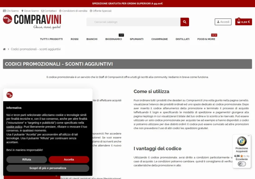 Schermata della pagina offerta di Compra Vini