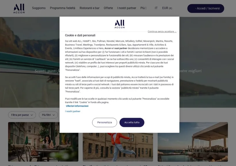 Schermata della pagina offerta di ALL Accor Live Limitless