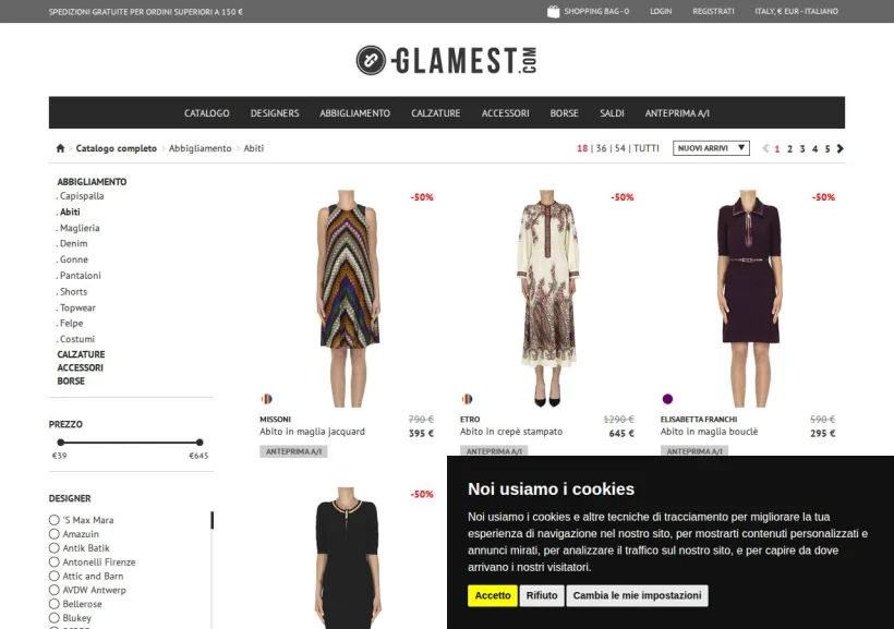 Schermata della pagina offerta di Glamest