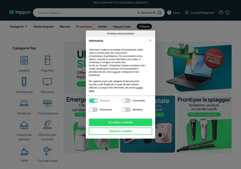 Schermata della pagina offerta di Yeppon