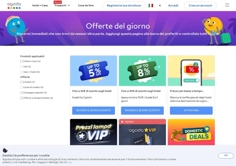Schermata della pagina offerta di Agoda