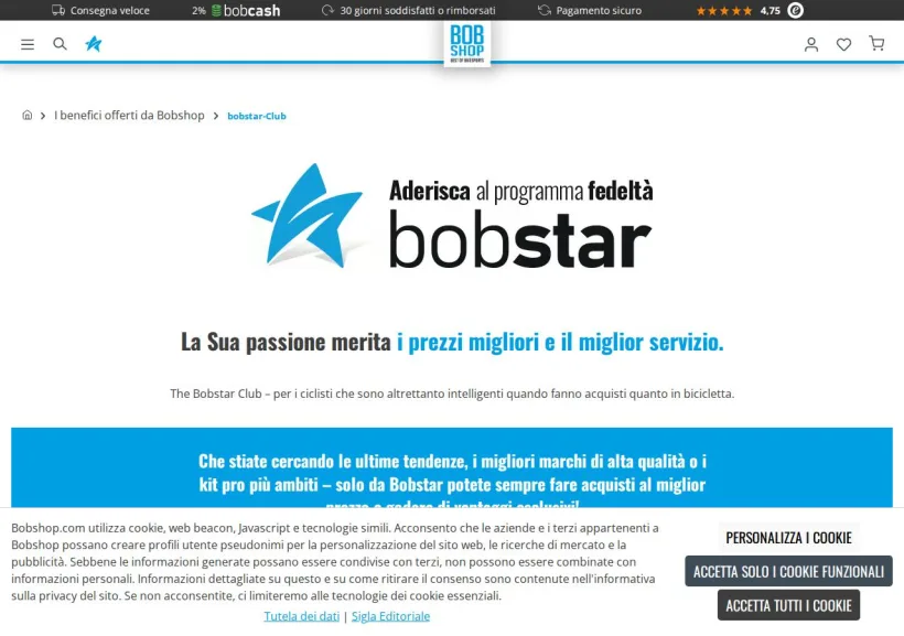 Schermata della pagina offerta di Bobshop