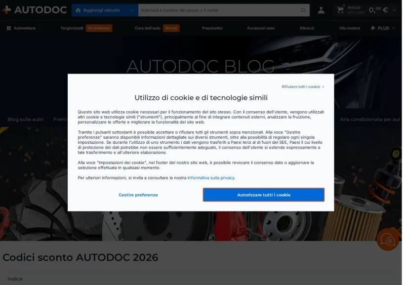 Schermata della pagina offerta di Autodoc