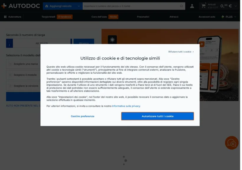 Schermata della pagina offerta di Autodoc